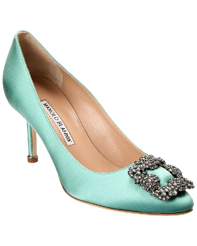 Women's stretchy stiletto heel pumps for easy on and offManolo Blahnik Hangisi 90 Satin Pump