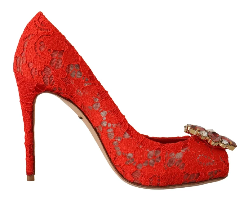 Women's holiday party stiletto heel pumps with a festive touchDolce & Gabbana  Crystal Taormina Lace Heels Women's Pumps