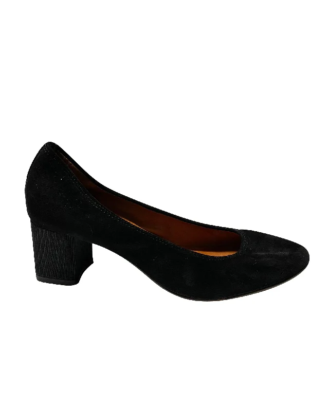 Women's lavender stiletto heel pumps for a delicate styleLanvin Block-Heeled Pumps in Black Suede