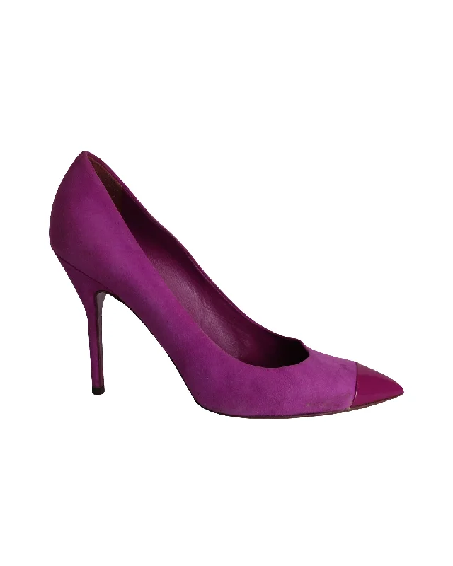 Women's padded - insole stiletto heel pumps for added comfortYves Saint Laurent Patent Toe Pumps in Purple Suede