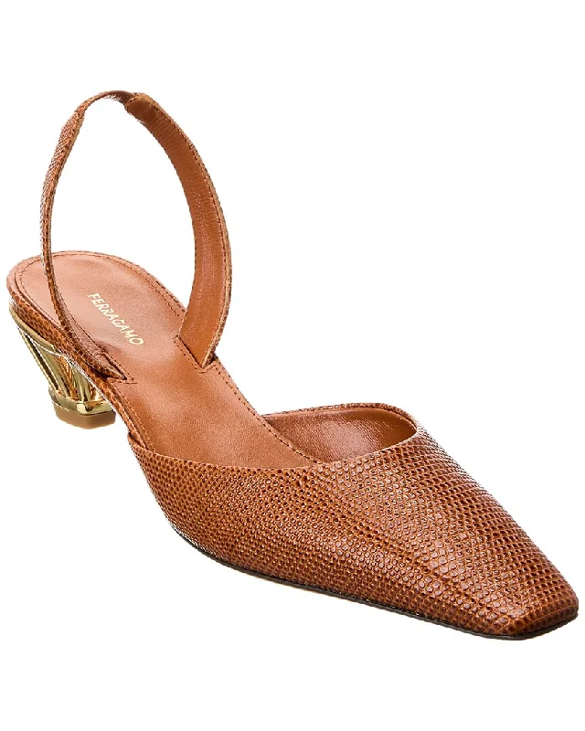 Women's cork - sole stiletto heel pumps for a natural touchFerragamo Alyssa Embossed Leather Slingback Pump