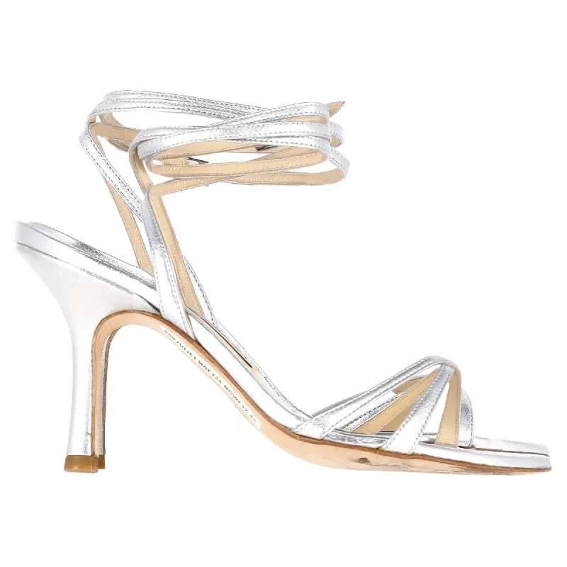 Women's satin - lined stiletto heel pumps for extra comfortJimmy Choo Smooth Sandals in Metallic Silver Nappa Leather