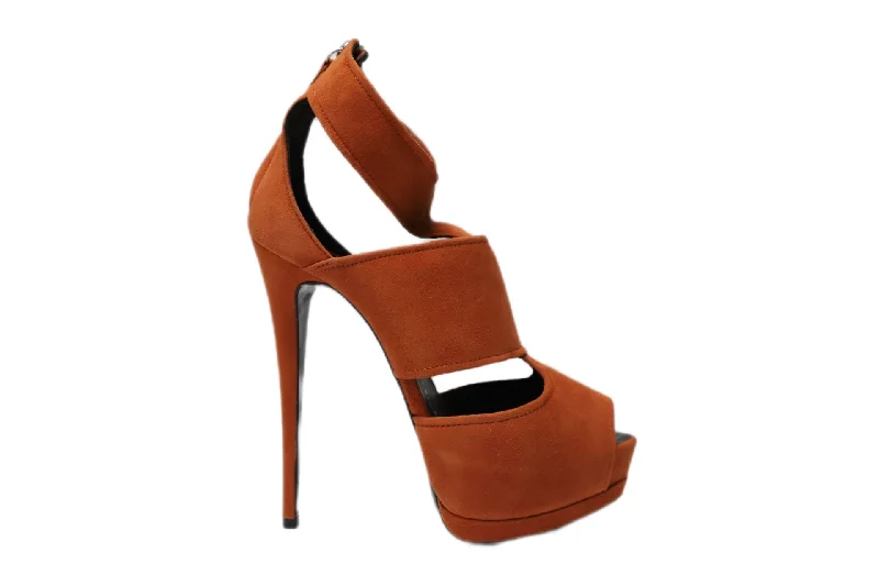 Women's wedding stiletto heel pumps with a pearl - encrusted strapGiuseppe Zanotti Sharon 105 Heels in Orange Suede