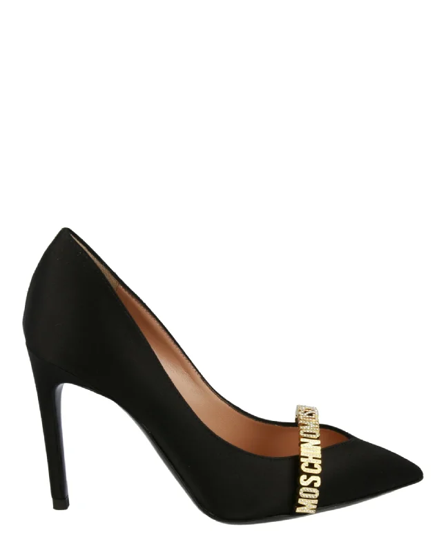 Women's lace - trimmed stiletto heel pumps with a scalloped edgeLogo Lettering Satin Pumps