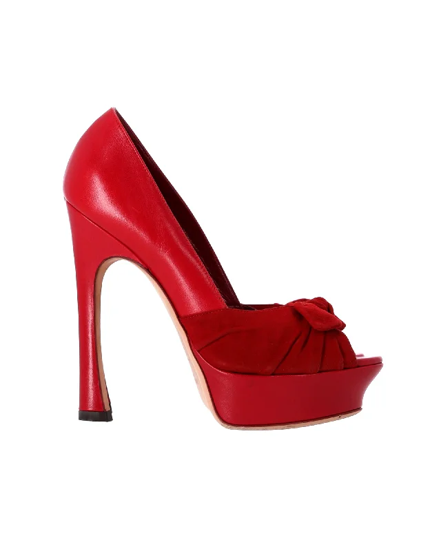 Women's water - resistant stiletto heel pumps for unexpected situationsYves Saint Laurent Palais 105 Bow Pumps in Red Leather