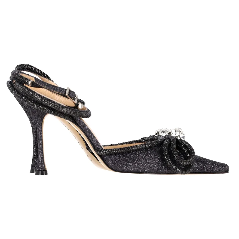 Women's snakeskin - embossed stiletto heel pumps for a bold statementMach & Mach Double Bow Glittered Pumps in Black Leather