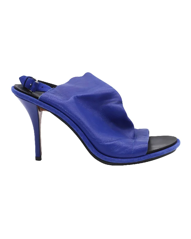 Women's genuine leather stiletto heel pumps with a soft finishBalenciaga Glove Slingback Heels in Blue Leather