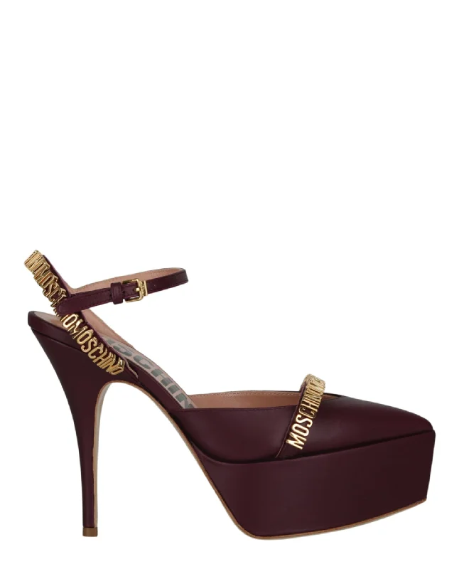 Women's brocade stiletto heel pumps with a vintage feelLogo Lettering Ankle Strap Pumps