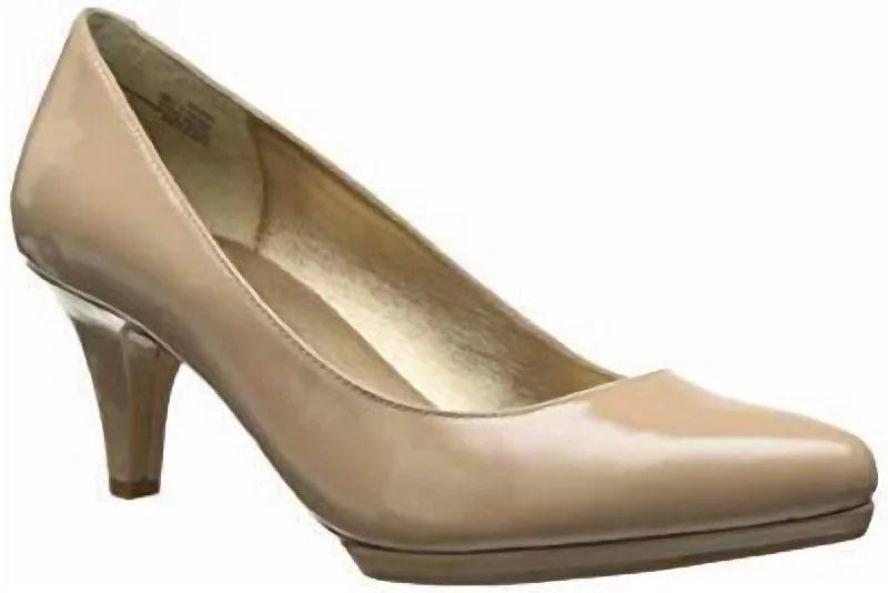 Women's party stiletto heel pumps with a glittery finishAndrea Patent Leather Low Heels In Driftwood