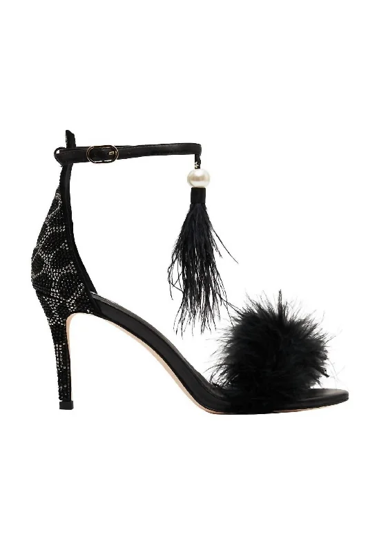 Women's ankle - strap stiletto heel pumps with a cut - out detailFeathered Heel In Solid Black