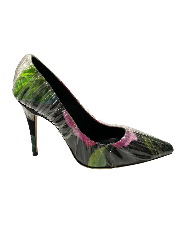 Women's metallic leather stiletto heel pumps with a reflective surfaceJimmy Choo x Off-white Anne 100 Pumps in Multicolor Fabric