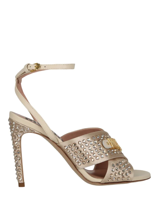 Women's ankle - strap stiletto heel pumps with a cut - out detailSatin Crystal Embellished Heel Sandals