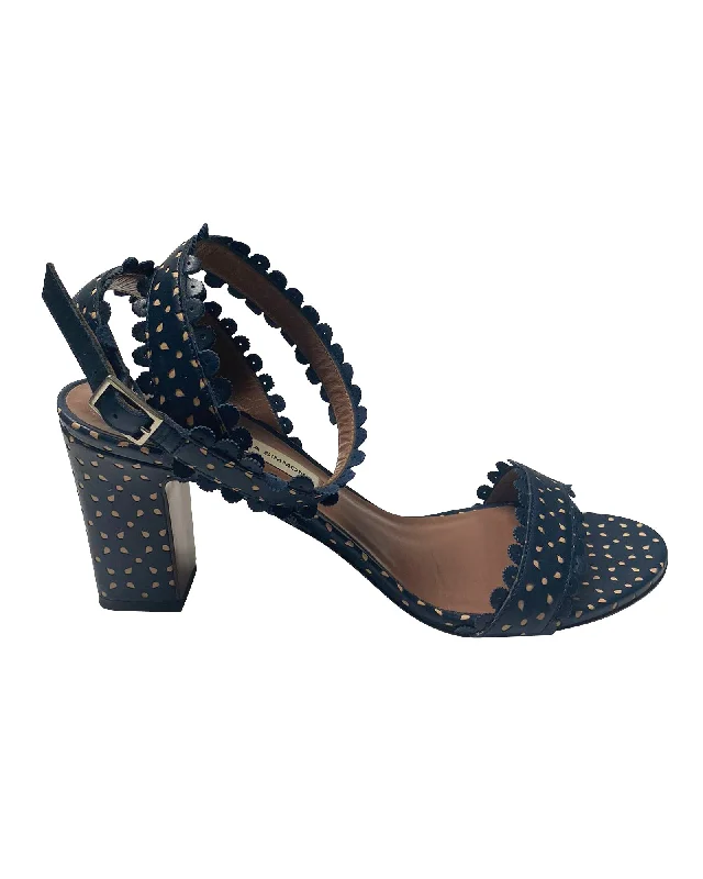 Women's faux suede stiletto heel pumps for a budget - friendly optionTabitha Simmons Leticia Perforated Sandals in Blue Calfskin Leather