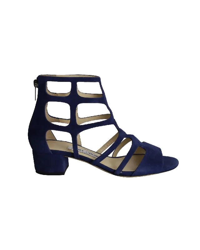 Women's studded stiletto heel pumps for an edgy lookJimmy Choo Ren 35 Sandals in Blue Suede