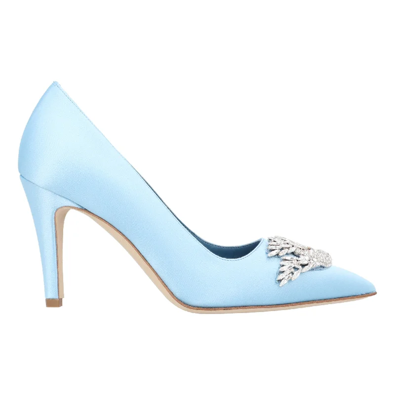 Women's platform stiletto heel pumps with a chunky soleManolo Blahnik Palos 090 Pump Blue