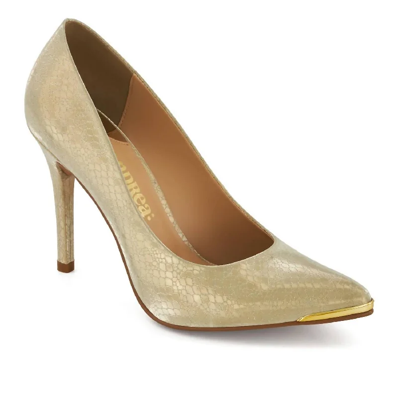 Women's peach stiletto heel pumps for a soft and feminine appealWomen's Classic High Heels With Metallic Detail In Gold