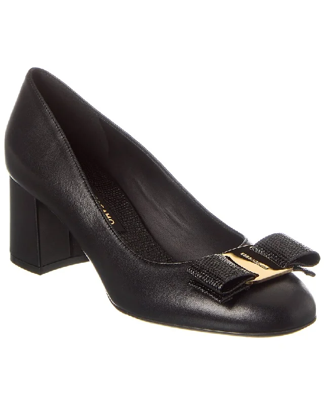 Women's party stiletto heel pumps with a glittery finishFerragamo Vara Bow Leather Pump