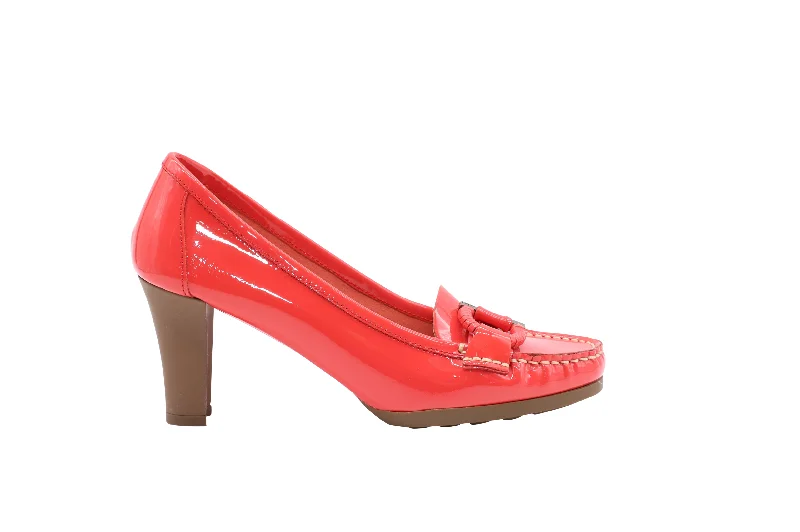 Women's arch - support stiletto heel pumps for better comfortSalvatore Ferragmo Gancini Loafer Heels in Red Patent Leather