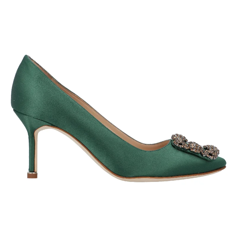 Women's ruffled stiletto heel pumps for a romantic styleManolo Blahnik Hangisi 070 Pump Green