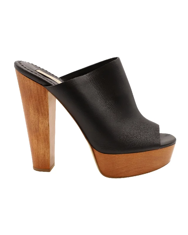 Women's mesh - paneled stiletto heel pumps for breathabilityStella McCartney Scott Wooden Block Heel Platform Sandals in Faux Leather Black