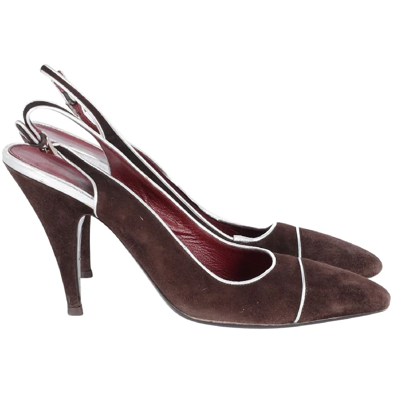 Women's platform stiletto heel pumps with a chunky solePrada Slingback Pumps in Brown Suede