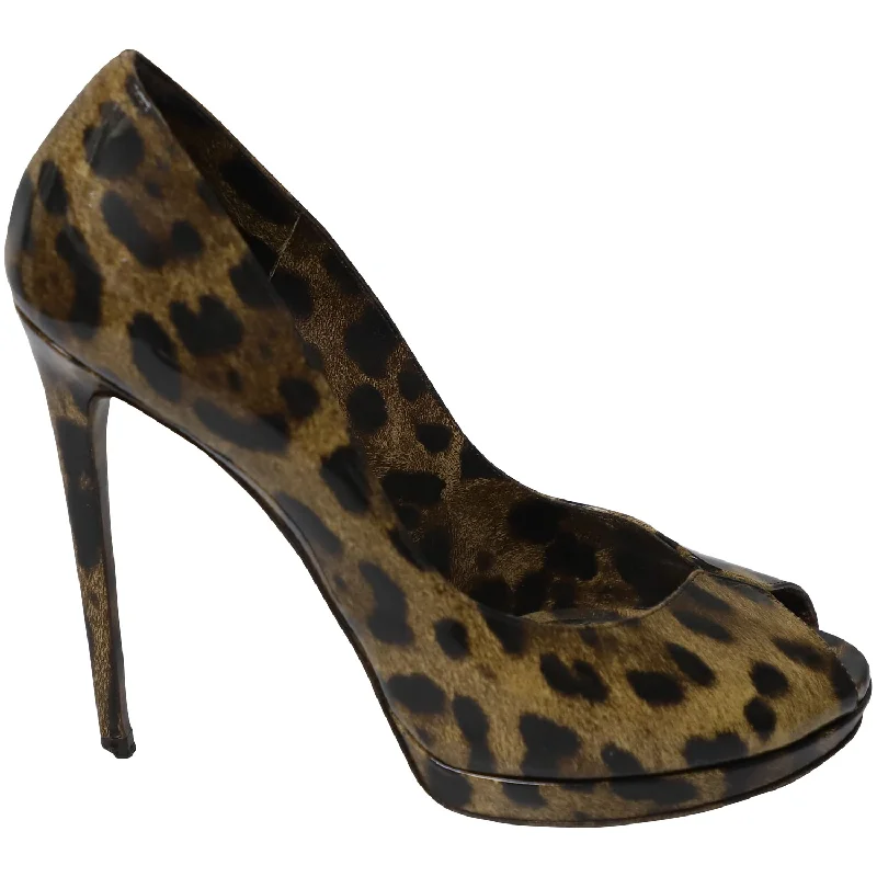 Women's lace - trimmed stiletto heel pumps with a scalloped edgeDolce & Gabbana Leopard Print Peep Toe Pumps in Multicolor Patent Leather