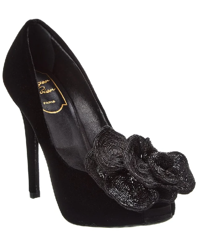 Women's pointed - toe slingback stiletto heel pumps in a peep - toe designRoger Vivier Velvet Pump