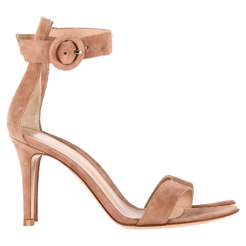 Women's water - resistant stiletto heel pumps for unexpected situationsGianvito Rossi Portofino 85 Sandals in Brown Suede