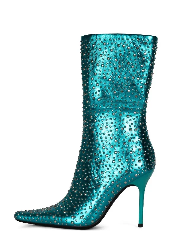 Women's arch - support stiletto heel pumps for better comfortIconic-E Stiletto Boot In Teal Silver Metallic