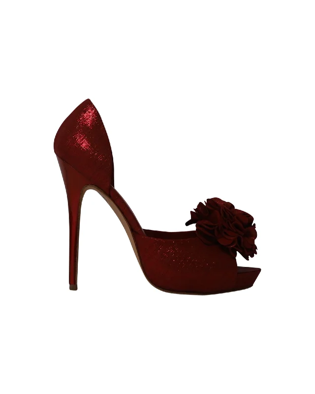 Women's genuine leather stiletto heel pumps with a soft finishAlexander McQueen Floral Corsage Pumps in Red Leather