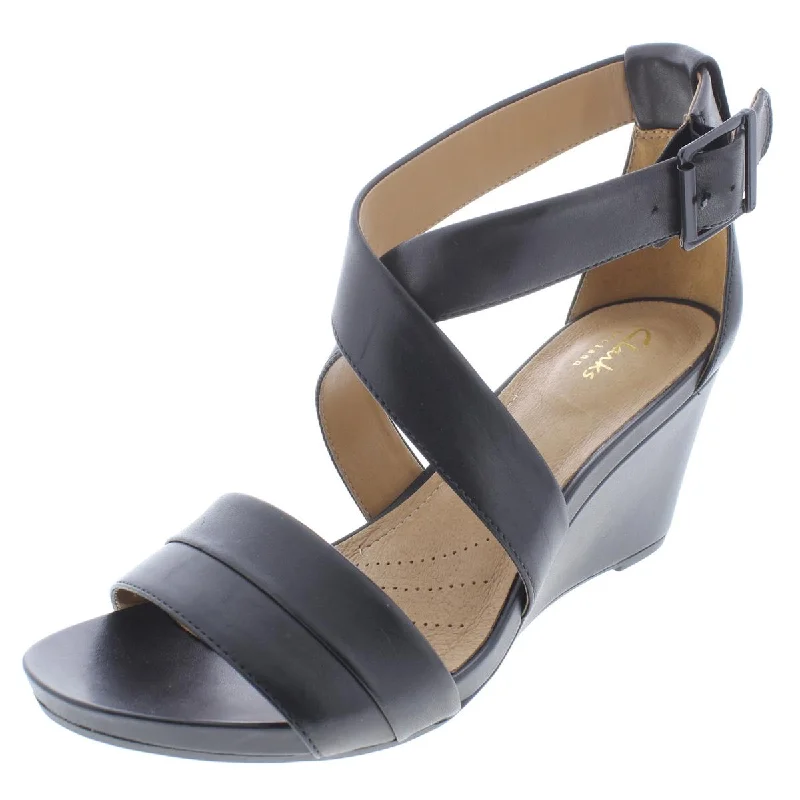 Shock - Absorbing Women's Sandals with a Soft Insole in Black for Active LifestylesClarks Womens Acina Newport Leather Open Toe Wedge Sandals