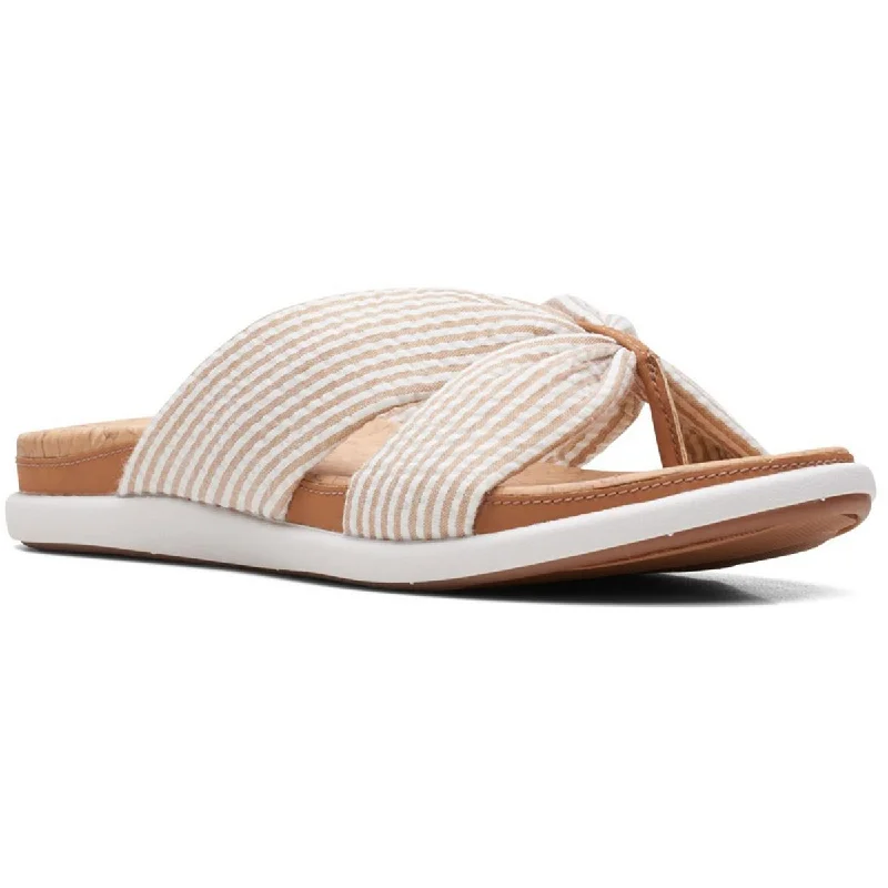 Women's Flat Slide Sandals with a Memory Foam Insole in White for All - Day ComfortClarks Womens Eliza Shore  Slip On Slide Sandals