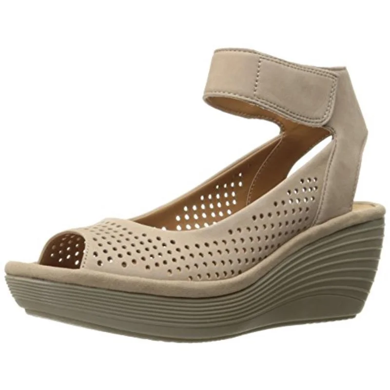 Women's Leather - Strapped Sandals with a Braided Detail in Brown for a Rustic AppealClarks Womens Reedly Salene Nubuck Perforated Wedge Sandals