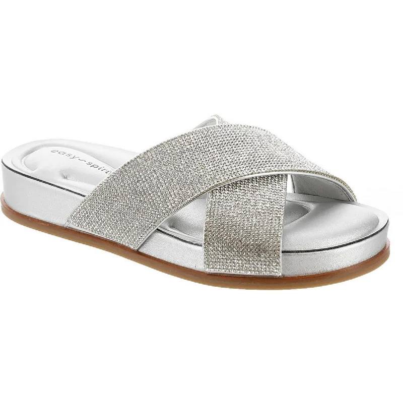 Women's Rhinestone - Embellished Open - Toe Sandals in Silver for a Glamorous Party LookEasy Spirit Womens Judy 5 Metallic Embellished Slide Sandals