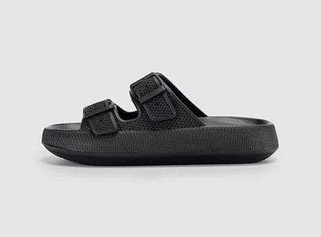 Shock - Absorbing Women's Sandals with a Soft Insole in Black for Active LifestylesFitVille Women's RecoverEase ComfortCloud Slide