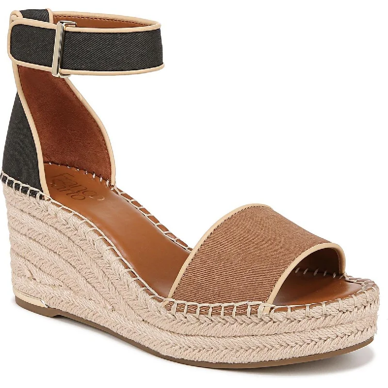 Women's Leather - Strapped Sandals with a Braided Detail in Brown for a Rustic AppealFranco Sarto Womens Clemens 5 Ankle Strap Espadrille Wedge Sandals