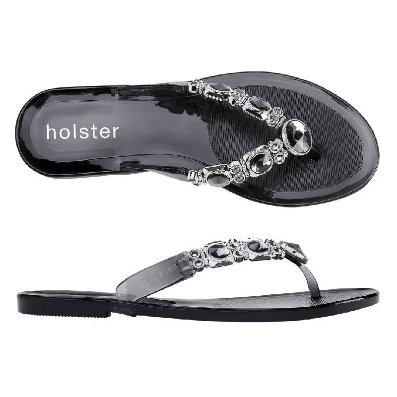 Women's Flat Slide Sandals with a Memory Foam Insole in White for All - Day ComfortGlam - Clear Graphite