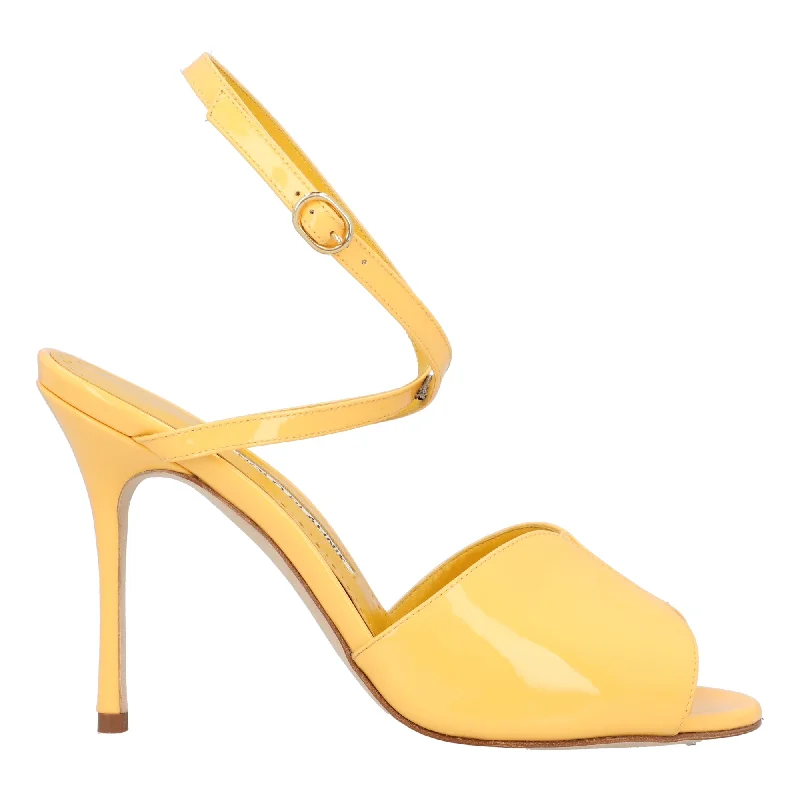 Women's Rhinestone - Embellished Open - Toe Sandals in Silver for a Glamorous Party LookManolo Blahnik Hourani 105 Sandal Yellow