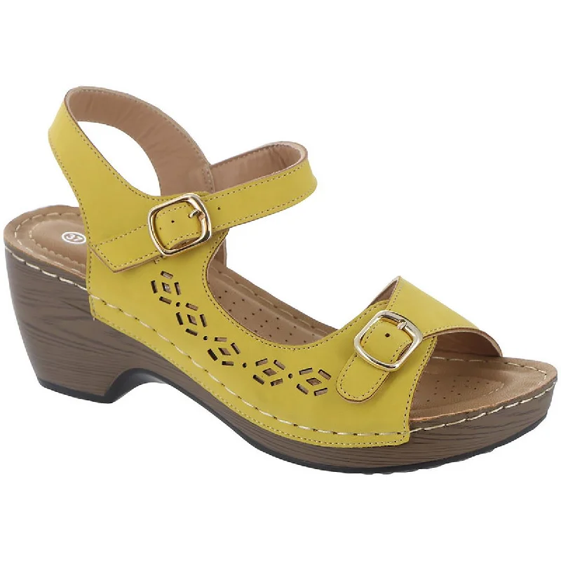 Women's Sandals with a Glitter - Coated Strap in Gold for a Sparkly Summer OutfitPatrizia by Spring Step Womens Shantay Faux Leather Perforated Wedge Sandals