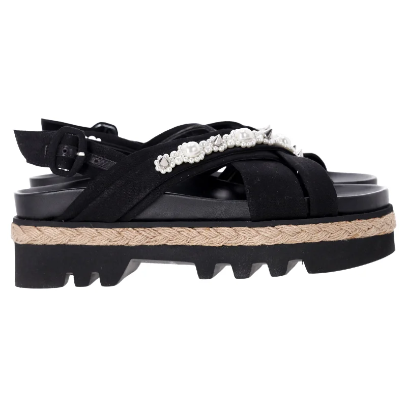 Women's Sandals with a Wedge Heel and a Tassel Detail in Orange for a Trendy LookSimone Rocha Pearl-Embellished Cross Strap Espadrille Platform Sandals in Black Leather