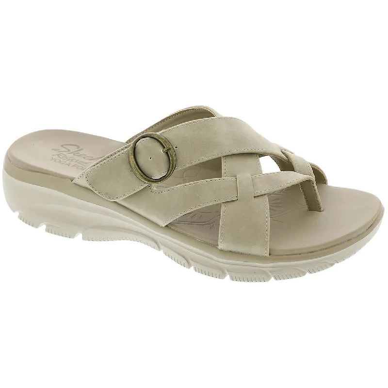 Child - Friendly Women's Sandals with a Secure Buckle in Purple for Moms on the GoSkechers Womens Easy Going Sundown Faux Leather Cushioned Footbed Slide Sandals