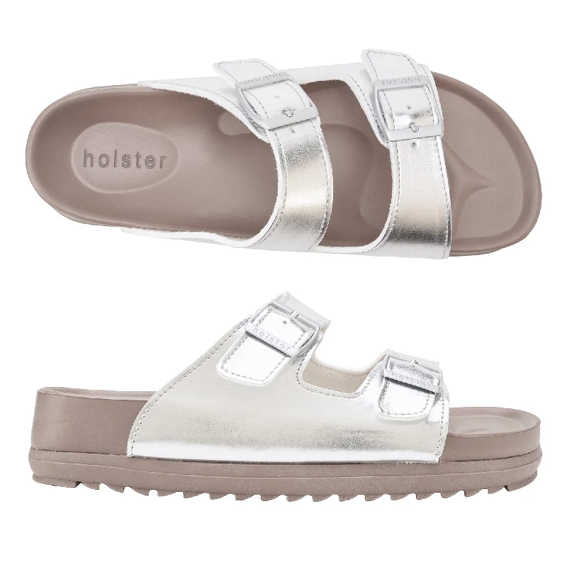 Sustainable Women's Recycled Material Sandals in Beige for Eco - Conscious ShoppersStride - Silver