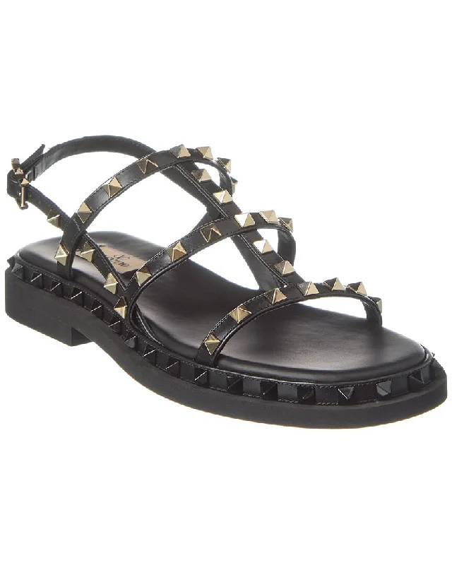 Women's Sandals with a Glitter - Coated Strap in Gold for a Sparkly Summer OutfitValentino Rockstud Leather Sandal