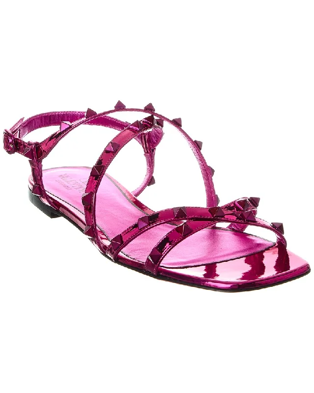 Adjustable Strap Women's Sandals with a Padded Heel in Pink for a Custom FitValentino Rockstud Leather Sandal