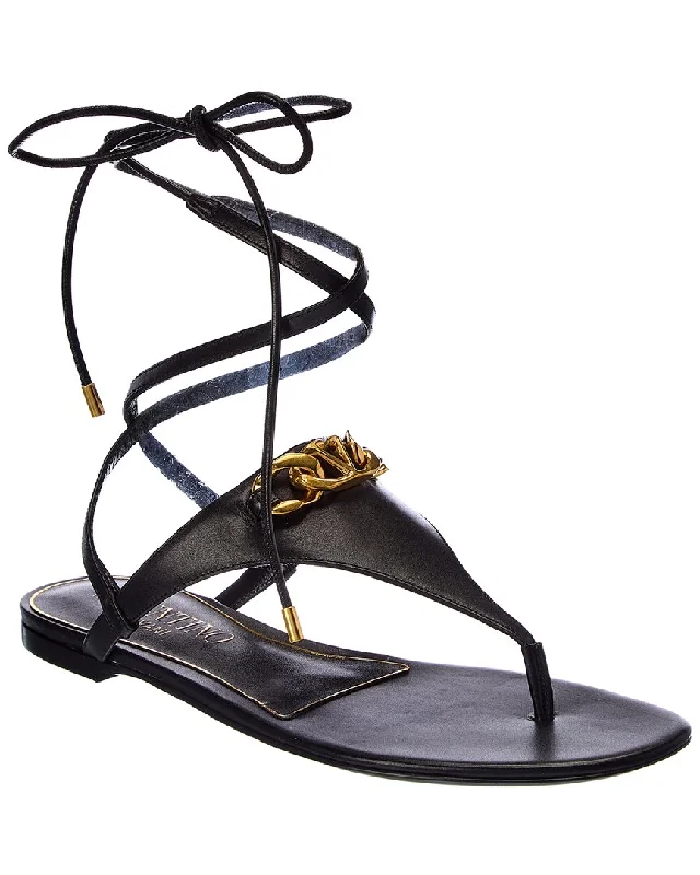 Shock - Absorbing Women's Sandals with a Soft Insole in Black for Active LifestylesValentino VLogo Chain Leather Sandal