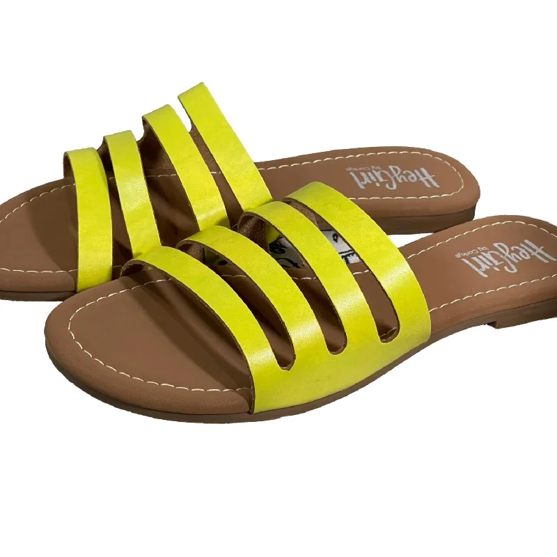 Women's Sandals with a Glitter - Coated Strap in Gold for a Sparkly Summer OutfitWomen's Bikini Sandals In Yellow