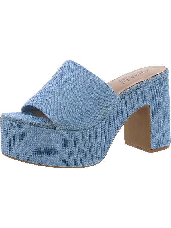 Elastic - Strap Women's Sandals with a Padded Toe in Teal for Easy On - and - OffWomens Block Heel Straw Slide Sandals