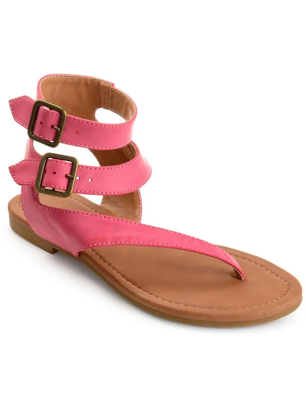 Women's Thong Sandals with a Beaded Design in Multicolor for a Beachy AestheticWomens Faux Leather Flat Ankle Strap