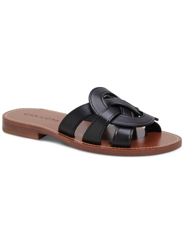 Women's Leather - Strapped Sandals with a Braided Detail in Brown for a Rustic AppealWomens Faux Leather Flats Slide Sandals