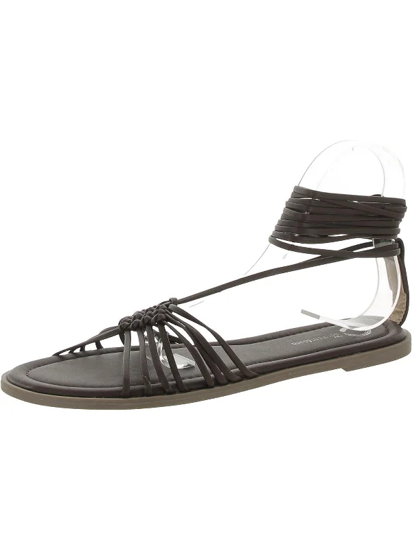 Women's Leather - Strapped Sandals with a Braided Detail in Brown for a Rustic AppealWomens Faux Leather Strappy Sandals